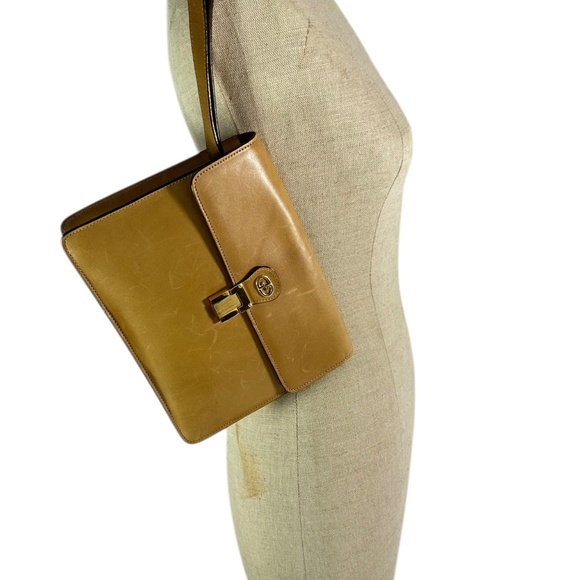 Rare Genuine Vintage GUCCI Tan Leather Clutch Wristlet Bag Made In Italy - Picture 1 of 14
